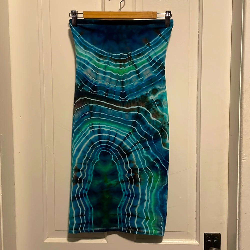 Tie Dye Strapless Tube Dress